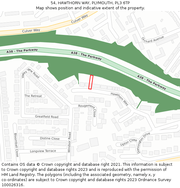 54, HAWTHORN WAY, PLYMOUTH, PL3 6TP: Location map and indicative extent of plot