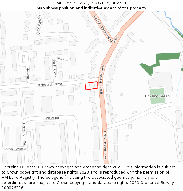 54, HAYES LANE, BROMLEY, BR2 9EE: Location map and indicative extent of plot