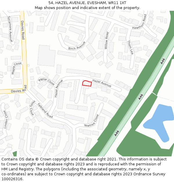54, HAZEL AVENUE, EVESHAM, WR11 1XT: Location map and indicative extent of plot