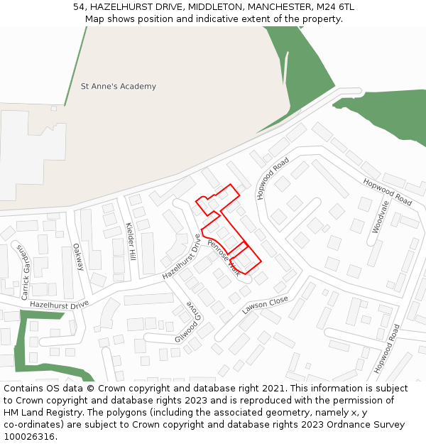 54, HAZELHURST DRIVE, MIDDLETON, MANCHESTER, M24 6TL: Location map and indicative extent of plot
