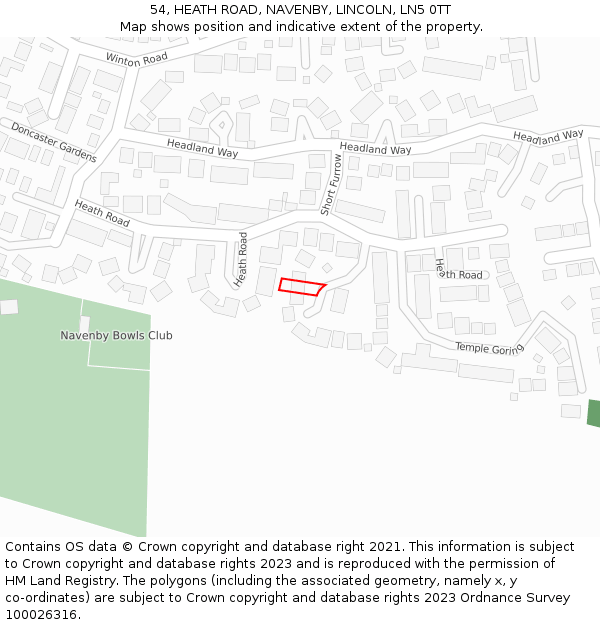 54, HEATH ROAD, NAVENBY, LINCOLN, LN5 0TT: Location map and indicative extent of plot