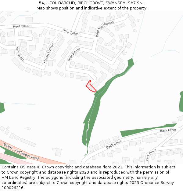 54, HEOL BARCUD, BIRCHGROVE, SWANSEA, SA7 9NL: Location map and indicative extent of plot