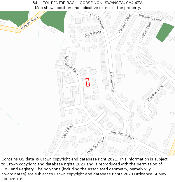 54, HEOL PENTRE BACH, GORSEINON, SWANSEA, SA4 4ZA: Location map and indicative extent of plot