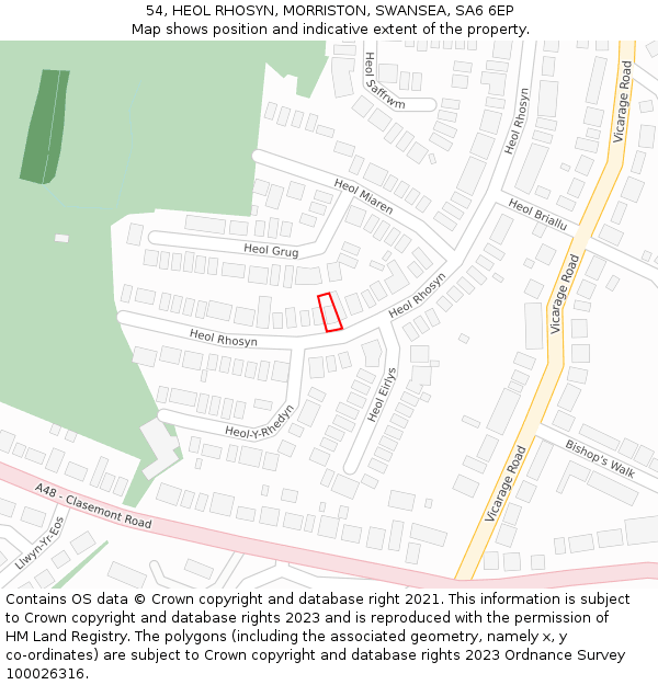 54, HEOL RHOSYN, MORRISTON, SWANSEA, SA6 6EP: Location map and indicative extent of plot