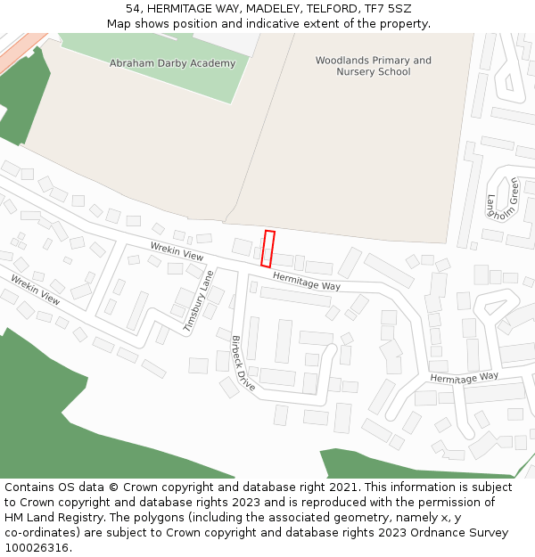 54, HERMITAGE WAY, MADELEY, TELFORD, TF7 5SZ: Location map and indicative extent of plot