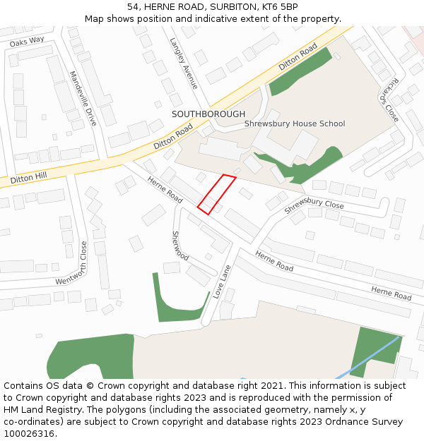 54, HERNE ROAD, SURBITON, KT6 5BP: Location map and indicative extent of plot