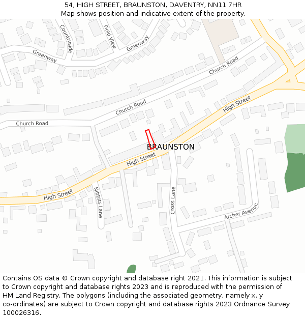 54, HIGH STREET, BRAUNSTON, DAVENTRY, NN11 7HR: Location map and indicative extent of plot