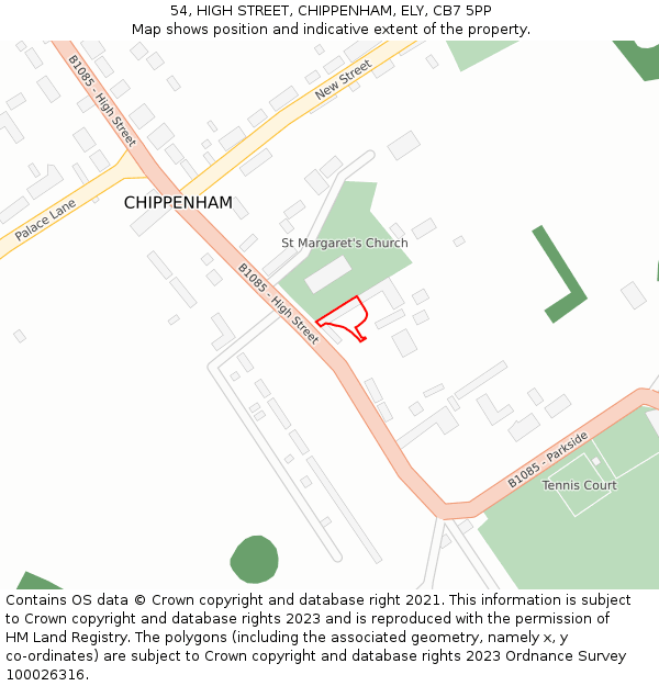 54, HIGH STREET, CHIPPENHAM, ELY, CB7 5PP: Location map and indicative extent of plot
