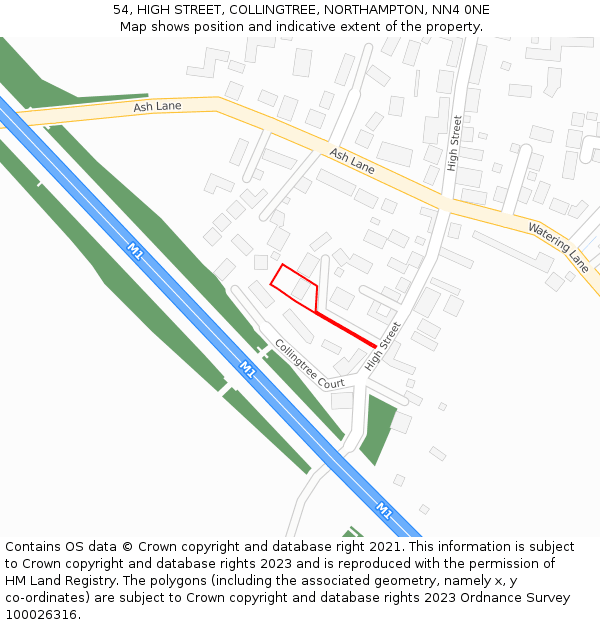 54, HIGH STREET, COLLINGTREE, NORTHAMPTON, NN4 0NE: Location map and indicative extent of plot