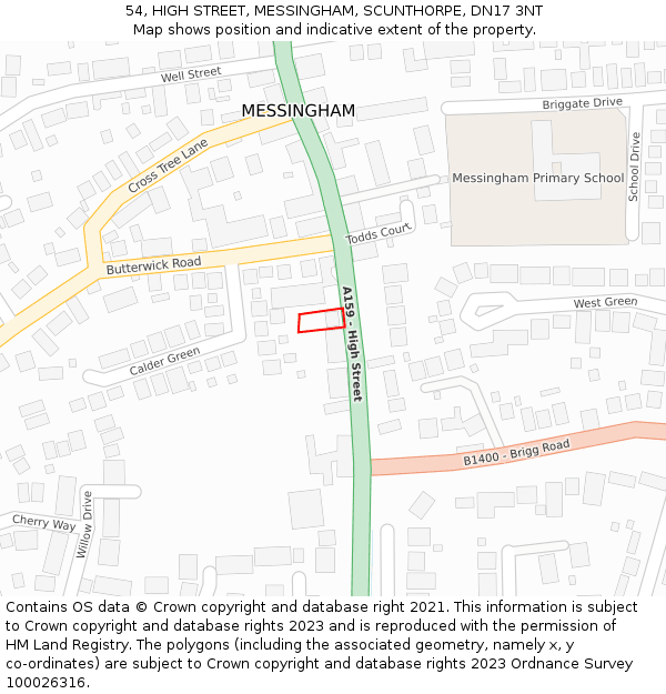 54, HIGH STREET, MESSINGHAM, SCUNTHORPE, DN17 3NT: Location map and indicative extent of plot