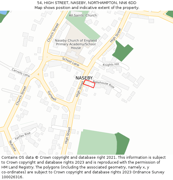 54, HIGH STREET, NASEBY, NORTHAMPTON, NN6 6DD: Location map and indicative extent of plot