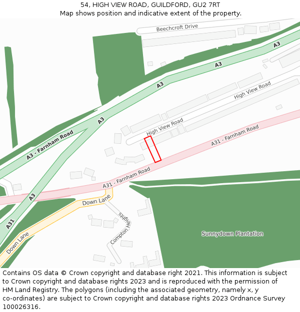 54, HIGH VIEW ROAD, GUILDFORD, GU2 7RT: Location map and indicative extent of plot