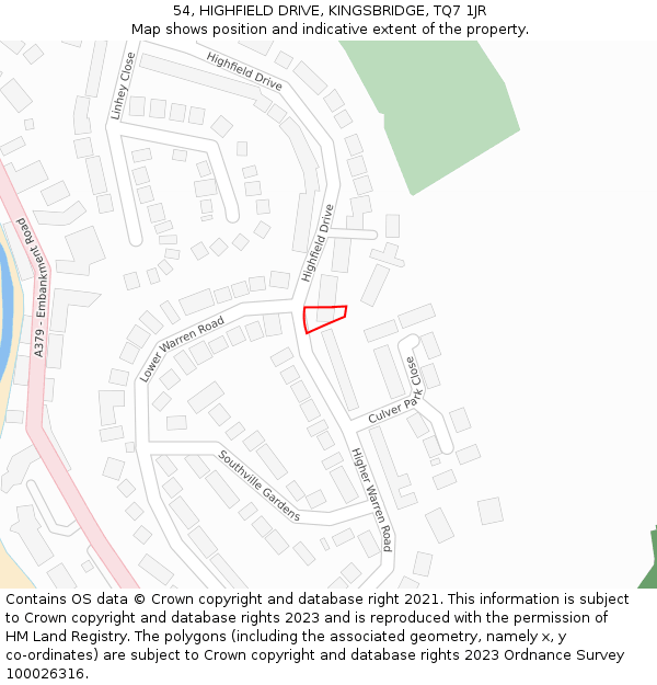 54, HIGHFIELD DRIVE, KINGSBRIDGE, TQ7 1JR: Location map and indicative extent of plot