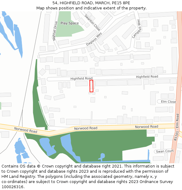 54, HIGHFIELD ROAD, MARCH, PE15 8PE: Location map and indicative extent of plot