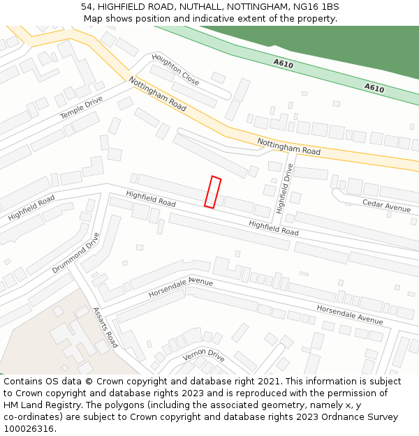 54, HIGHFIELD ROAD, NUTHALL, NOTTINGHAM, NG16 1BS: Location map and indicative extent of plot