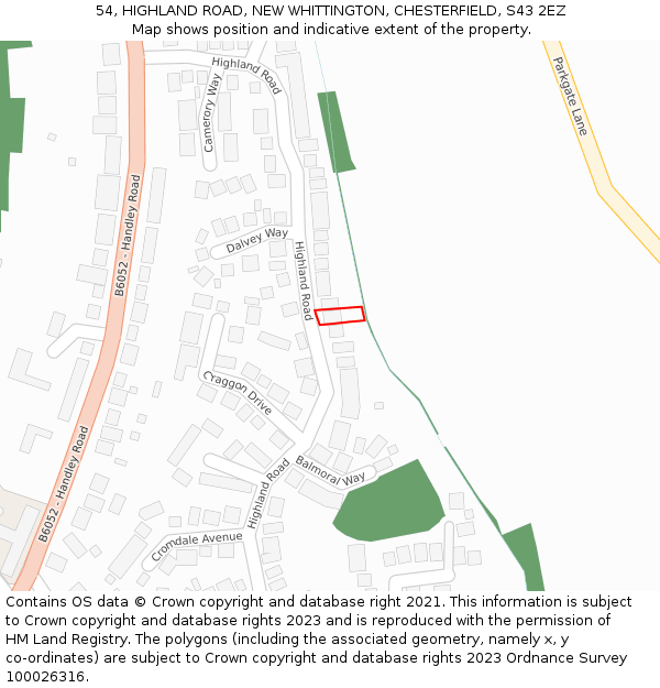 54, HIGHLAND ROAD, NEW WHITTINGTON, CHESTERFIELD, S43 2EZ: Location map and indicative extent of plot