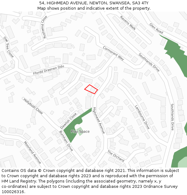 54, HIGHMEAD AVENUE, NEWTON, SWANSEA, SA3 4TY: Location map and indicative extent of plot