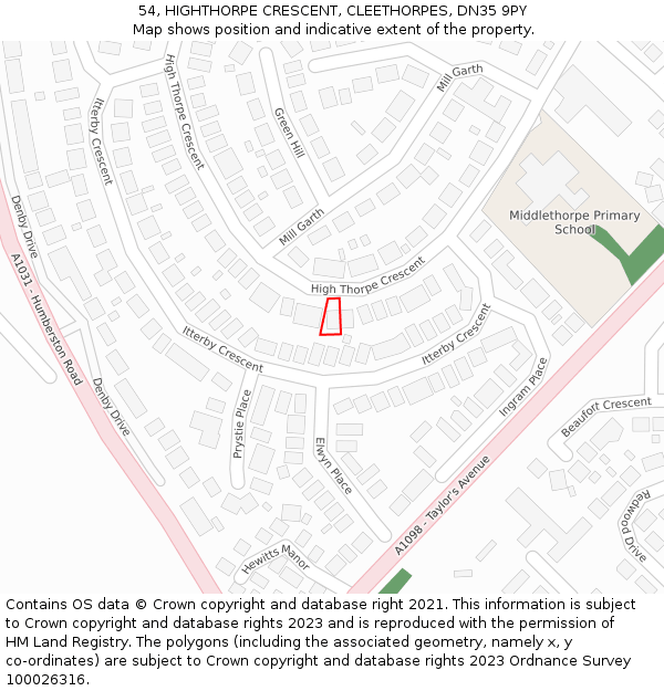 54, HIGHTHORPE CRESCENT, CLEETHORPES, DN35 9PY: Location map and indicative extent of plot