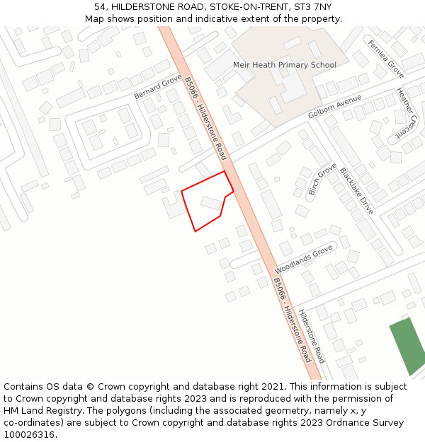 54, HILDERSTONE ROAD, STOKE-ON-TRENT, ST3 7NY: Location map and indicative extent of plot