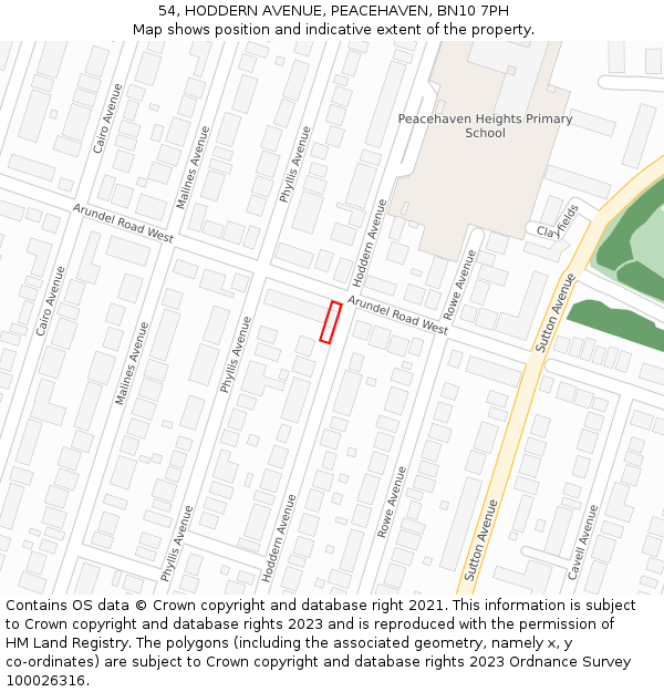 54, HODDERN AVENUE, PEACEHAVEN, BN10 7PH: Location map and indicative extent of plot