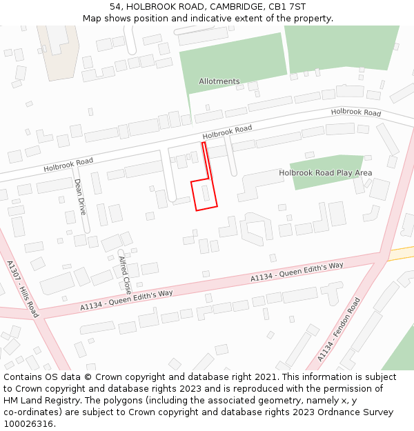 54, HOLBROOK ROAD, CAMBRIDGE, CB1 7ST: Location map and indicative extent of plot