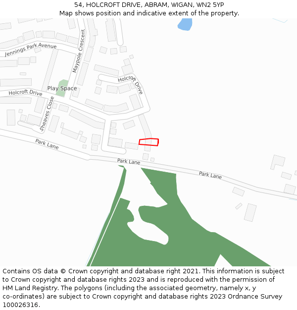 54, HOLCROFT DRIVE, ABRAM, WIGAN, WN2 5YP: Location map and indicative extent of plot