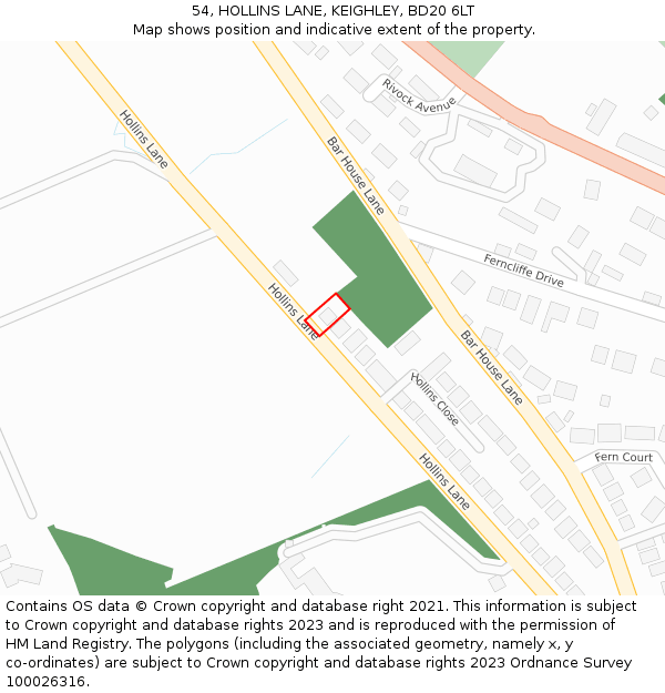 54, HOLLINS LANE, KEIGHLEY, BD20 6LT: Location map and indicative extent of plot