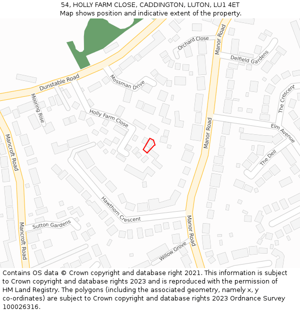 54, HOLLY FARM CLOSE, CADDINGTON, LUTON, LU1 4ET: Location map and indicative extent of plot