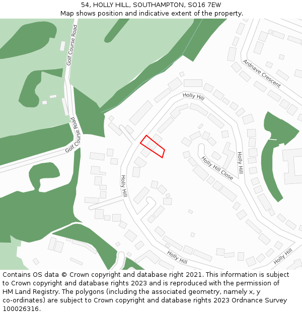 54, HOLLY HILL, SOUTHAMPTON, SO16 7EW: Location map and indicative extent of plot