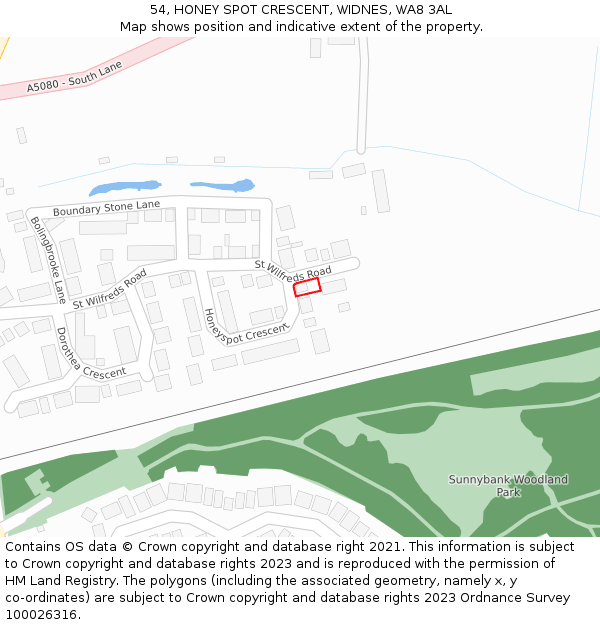 54, HONEY SPOT CRESCENT, WIDNES, WA8 3AL: Location map and indicative extent of plot
