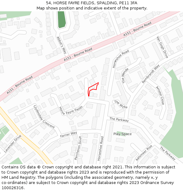 54, HORSE FAYRE FIELDS, SPALDING, PE11 3FA: Location map and indicative extent of plot