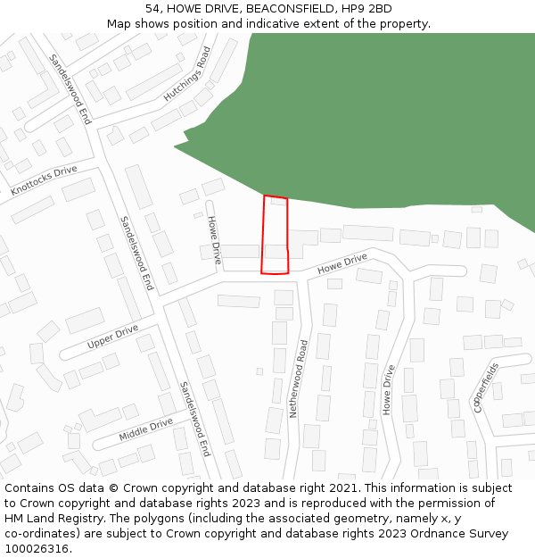 54, HOWE DRIVE, BEACONSFIELD, HP9 2BD: Location map and indicative extent of plot