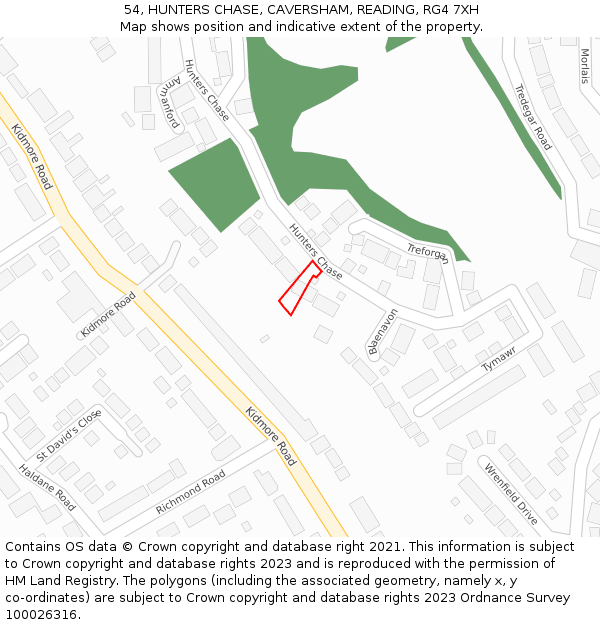 54, HUNTERS CHASE, CAVERSHAM, READING, RG4 7XH: Location map and indicative extent of plot