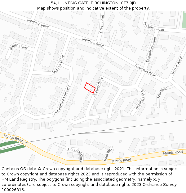 54, HUNTING GATE, BIRCHINGTON, CT7 9JB: Location map and indicative extent of plot