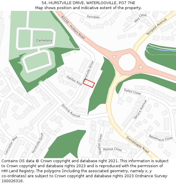 54, HURSTVILLE DRIVE, WATERLOOVILLE, PO7 7NE: Location map and indicative extent of plot