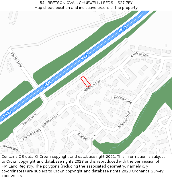 54, IBBETSON OVAL, CHURWELL, LEEDS, LS27 7RY: Location map and indicative extent of plot