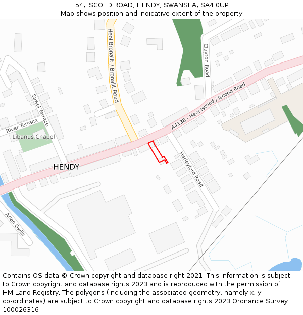 54, ISCOED ROAD, HENDY, SWANSEA, SA4 0UP: Location map and indicative extent of plot