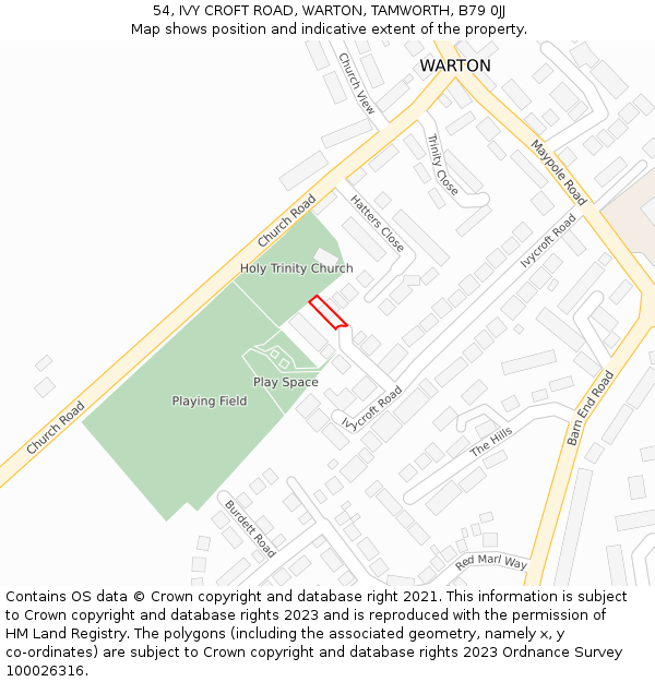 54, IVY CROFT ROAD, WARTON, TAMWORTH, B79 0JJ: Location map and indicative extent of plot