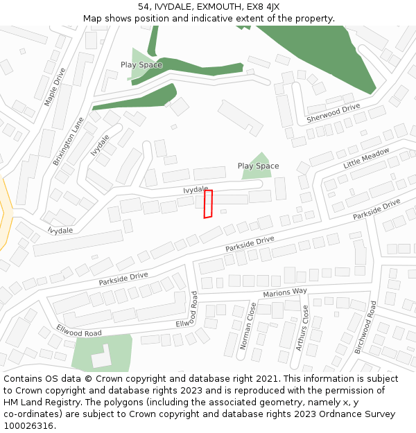 54, IVYDALE, EXMOUTH, EX8 4JX: Location map and indicative extent of plot