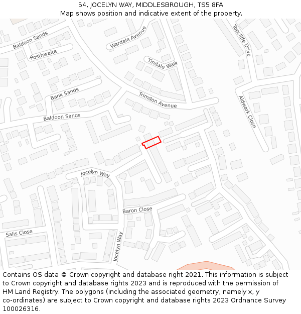 54, JOCELYN WAY, MIDDLESBROUGH, TS5 8FA: Location map and indicative extent of plot