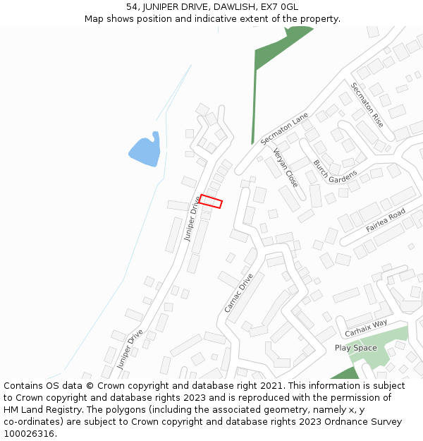 54, JUNIPER DRIVE, DAWLISH, EX7 0GL: Location map and indicative extent of plot