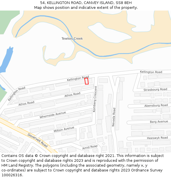 54, KELLINGTON ROAD, CANVEY ISLAND, SS8 8EH: Location map and indicative extent of plot
