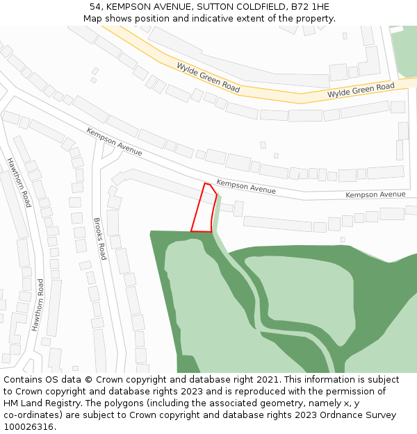 54, KEMPSON AVENUE, SUTTON COLDFIELD, B72 1HE: Location map and indicative extent of plot