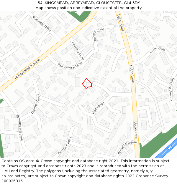 54, KINGSMEAD, ABBEYMEAD, GLOUCESTER, GL4 5DY: Location map and indicative extent of plot