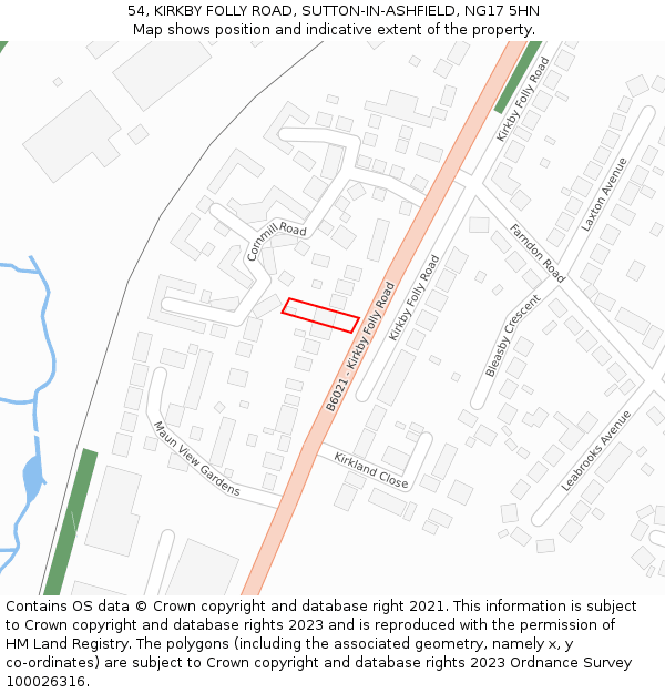 54, KIRKBY FOLLY ROAD, SUTTON-IN-ASHFIELD, NG17 5HN: Location map and indicative extent of plot