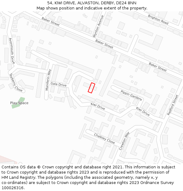 54, KIWI DRIVE, ALVASTON, DERBY, DE24 8NN: Location map and indicative extent of plot