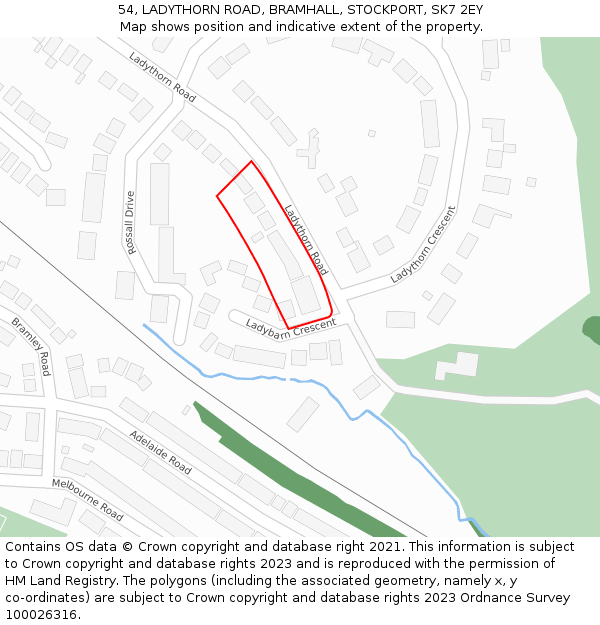 54, LADYTHORN ROAD, BRAMHALL, STOCKPORT, SK7 2EY: Location map and indicative extent of plot