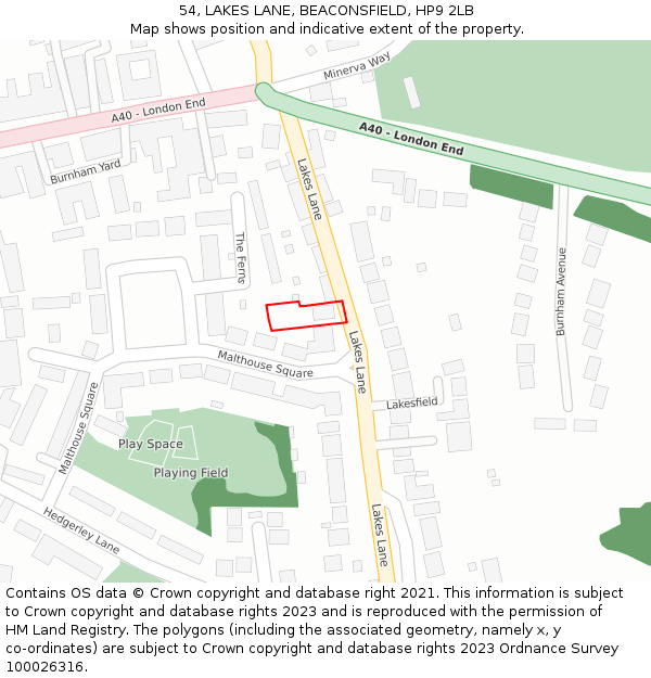 54, LAKES LANE, BEACONSFIELD, HP9 2LB: Location map and indicative extent of plot