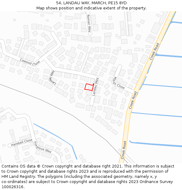 54, LANDAU WAY, MARCH, PE15 8YD: Location map and indicative extent of plot