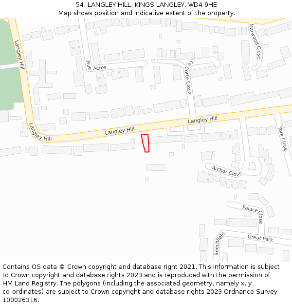 54, LANGLEY HILL, KINGS LANGLEY, WD4 9HE: Location map and indicative extent of plot